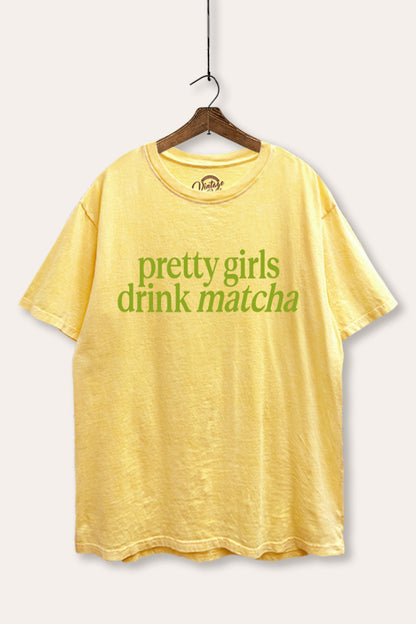 Pretty Girls Drink Matcha Graphic Mineral Wash Boxy Tee