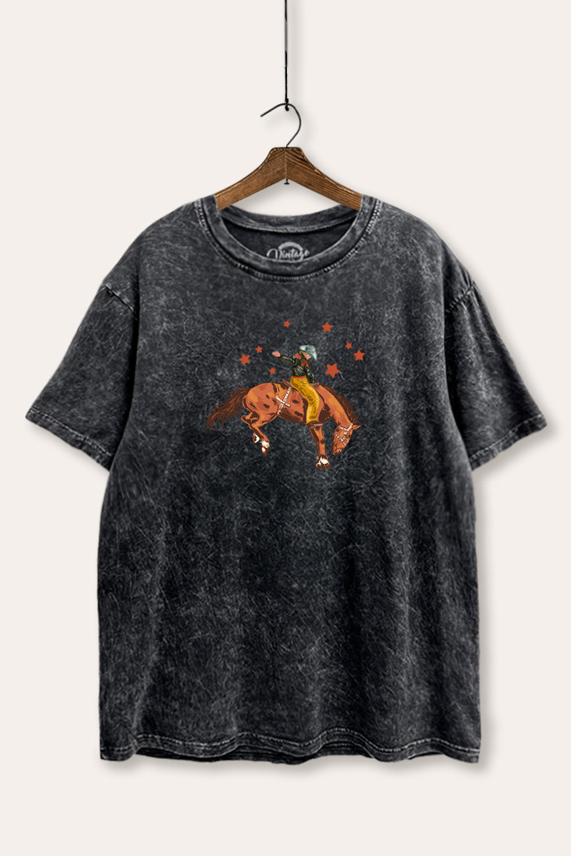 cowboy rodeo star graphic mineral wash boxy tee