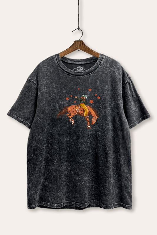 Rodeo Cowboy Stars Graphic Mineral Wash Boxy Tee
