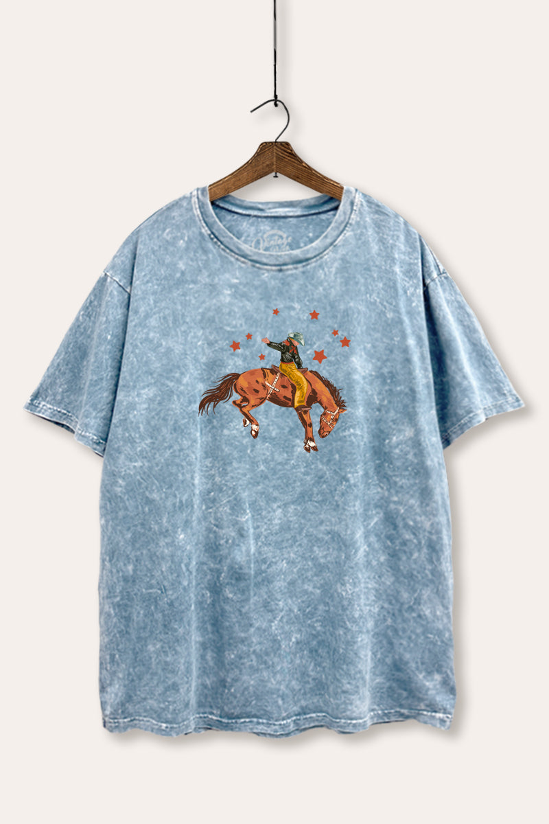 cowboy rodeo star graphic mineral wash boxy tee