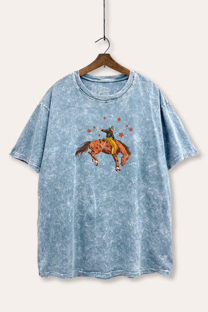 Rodeo Cowboy Stars Graphic Mineral Wash Boxy Tee