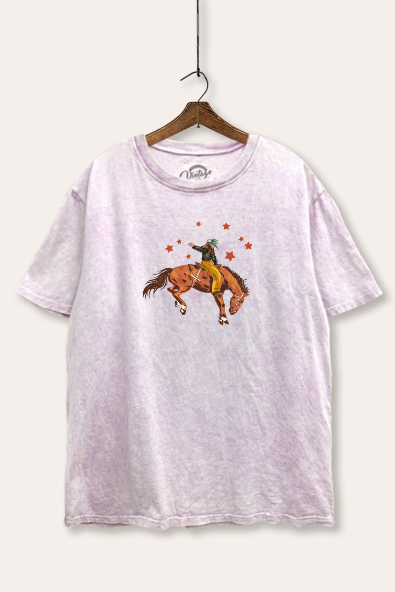cowboy rodeo star graphic mineral wash boxy tee