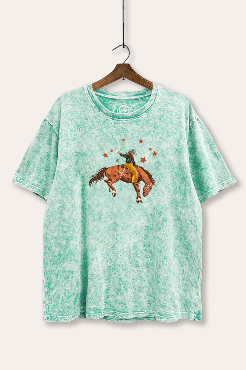 cowboy rodeo star graphic mineral wash boxy tee