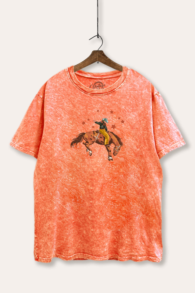 cowboy rodeo star graphic mineral wash boxy tee