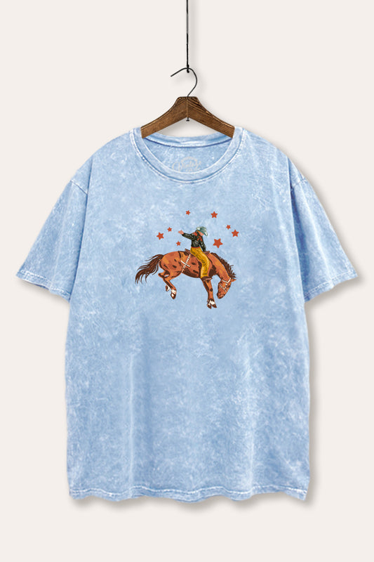 cowboy rodeo star graphic mineral wash boxy tee