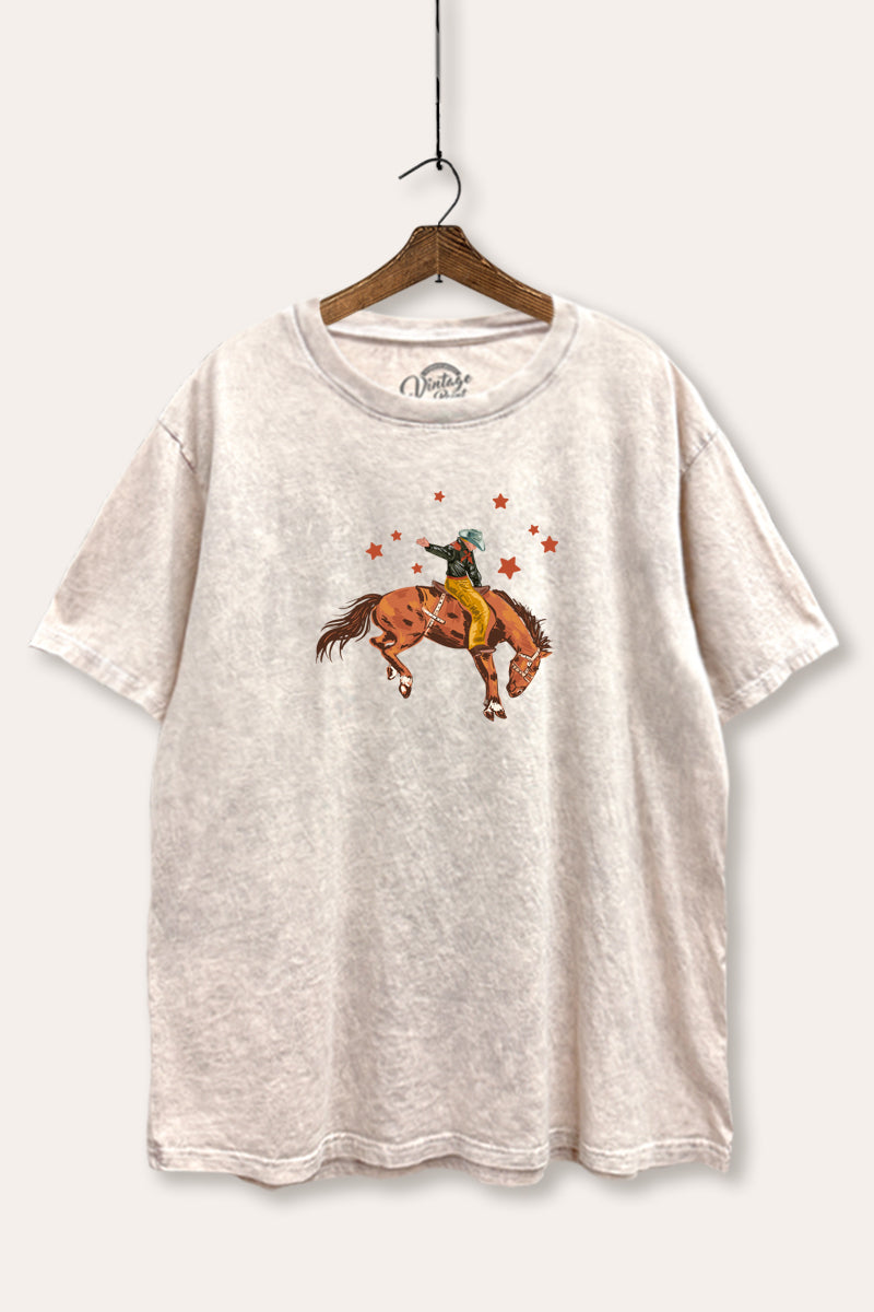 cowboy rodeo star graphic mineral wash boxy tee