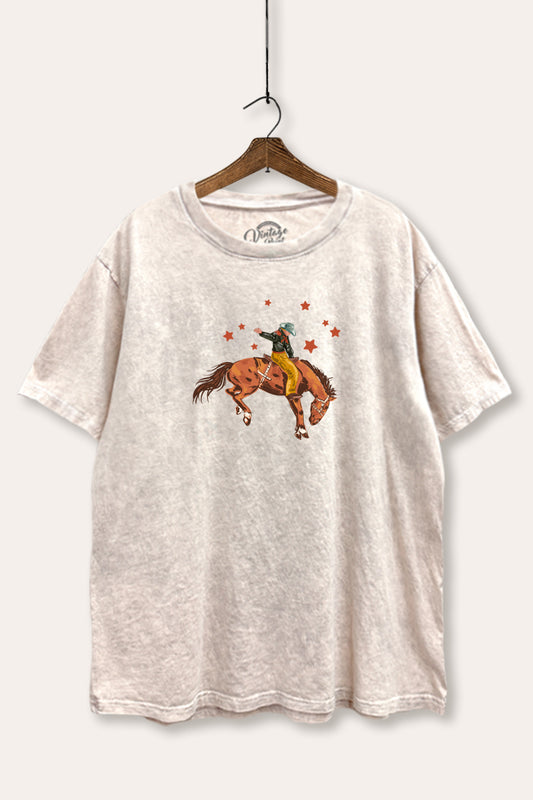 cowboy rodeo star graphic mineral wash boxy tee