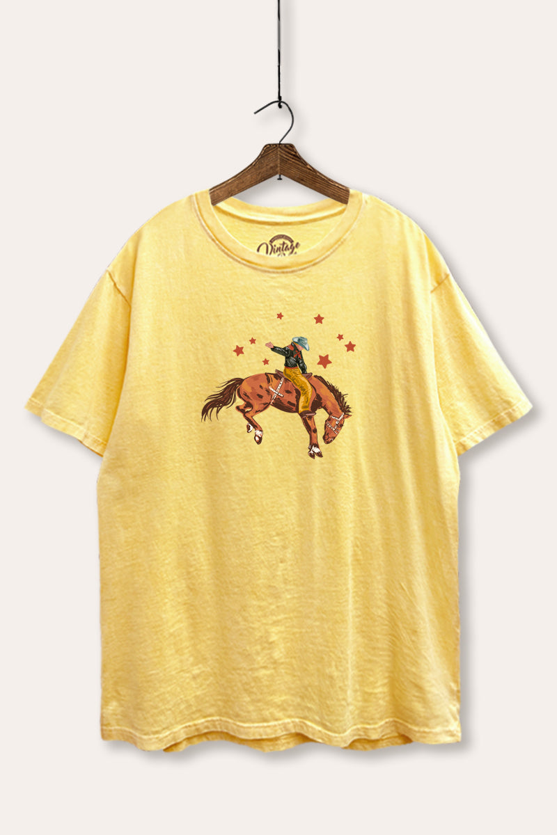 cowboy rodeo star graphic mineral wash boxy tee