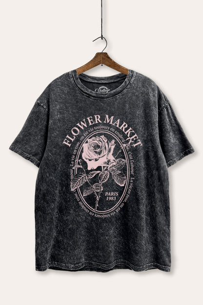 Flower Market Rose Graphic Mineral Wash Boxy Tee