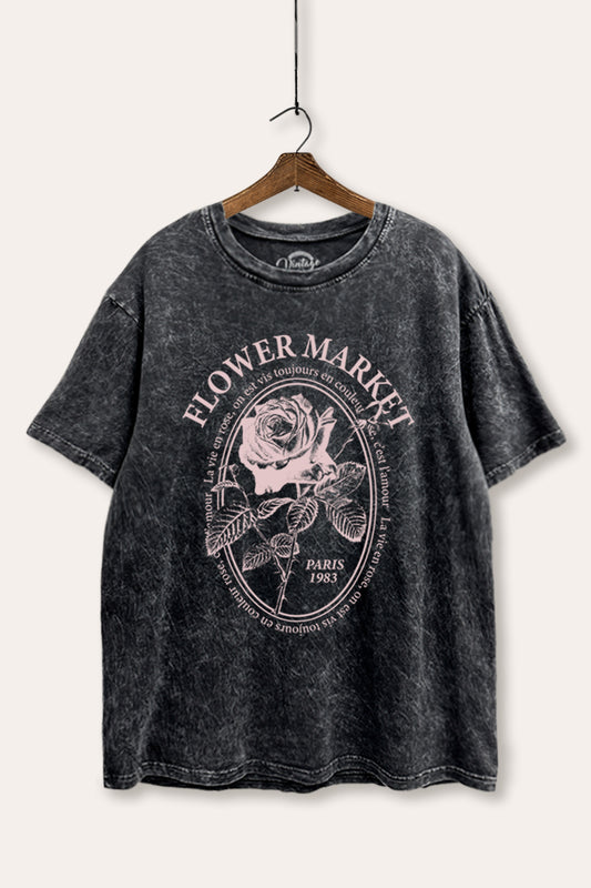 Flower Market Rose Graphic Mineral Wash Boxy Tee