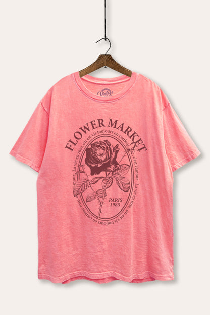 Flower Market Rose Graphic Mineral Wash Boxy Tee