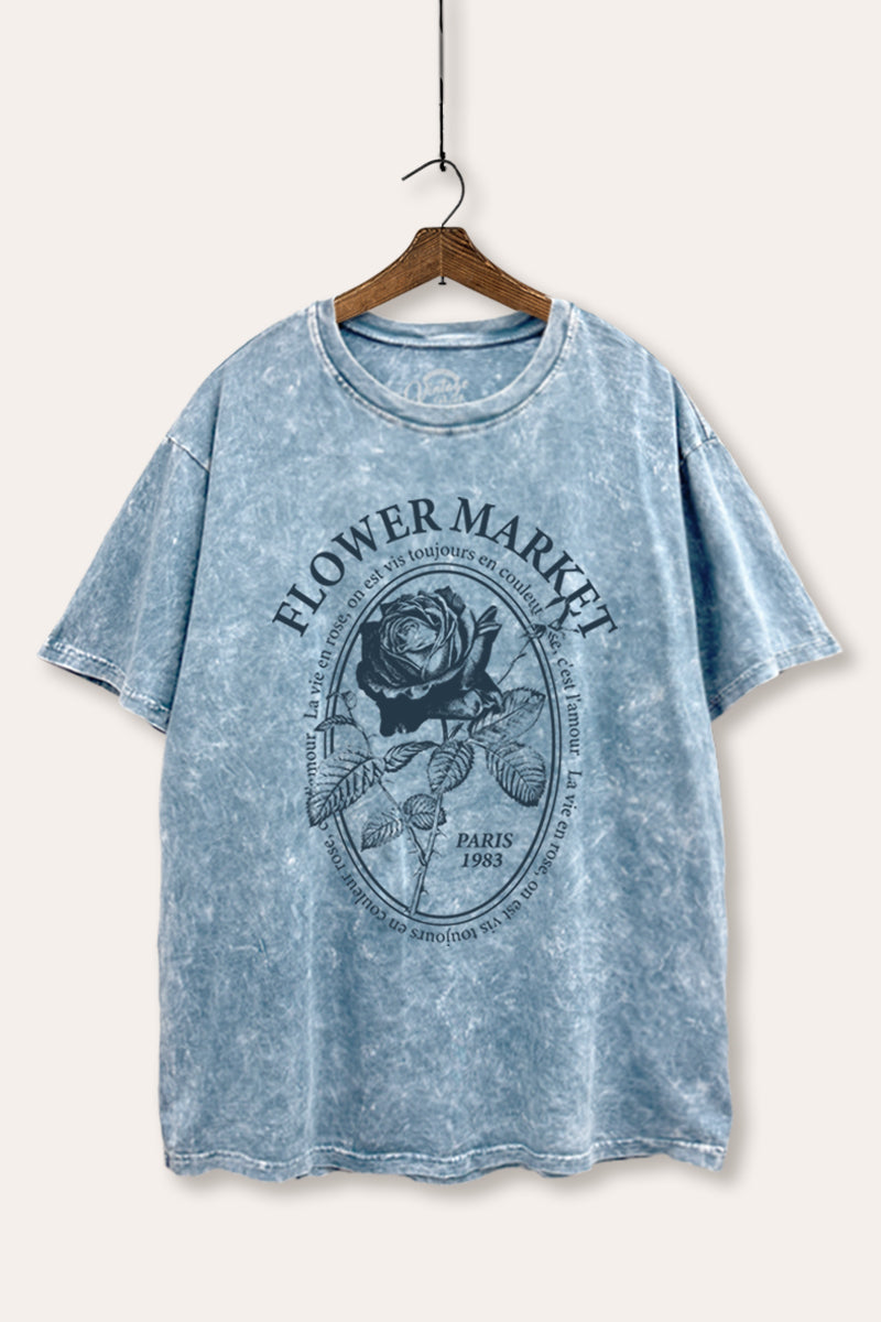 Flower Market Rose Graphic Mineral Wash Boxy Tee