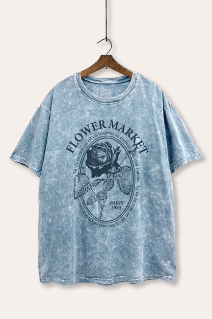 Flower Market Rose Graphic Mineral Wash Boxy Tee