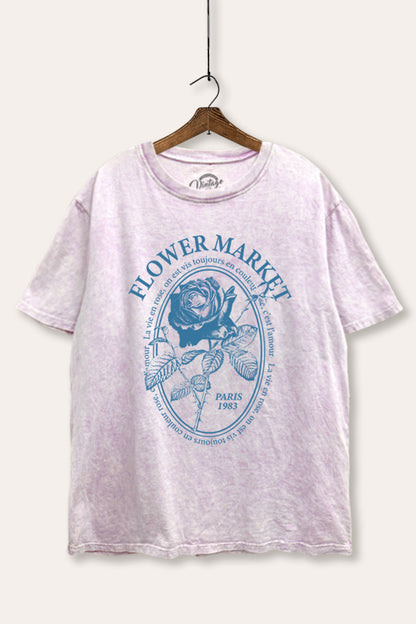 Flower Market Rose Graphic Mineral Wash Boxy Tee