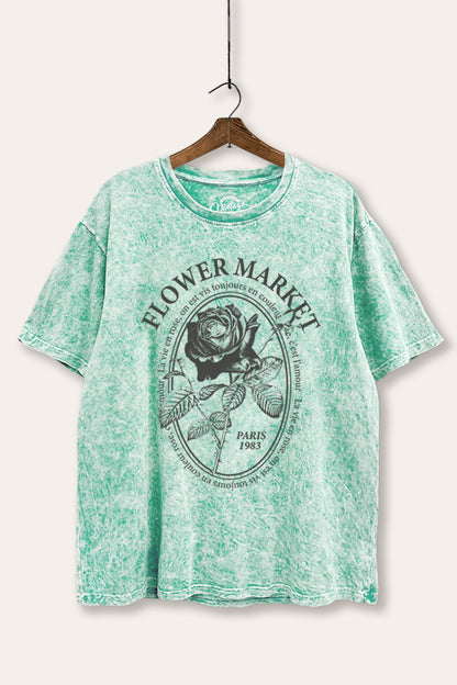 Flower Market Rose Graphic Mineral Wash Boxy Tee