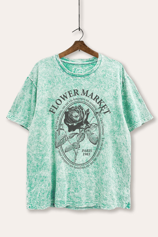 Flower Market Rose Graphic Mineral Wash Boxy Tee