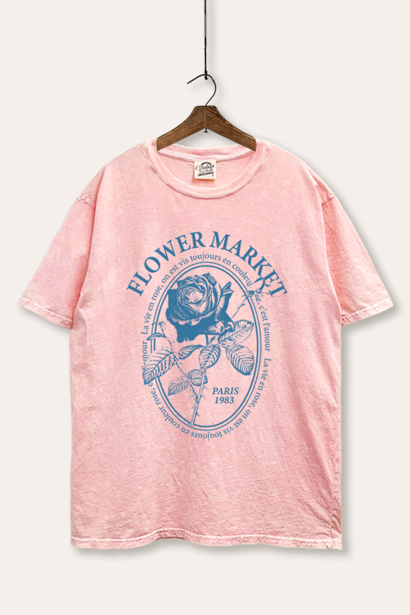 Flower Market Rose Graphic Mineral Wash Boxy Tee