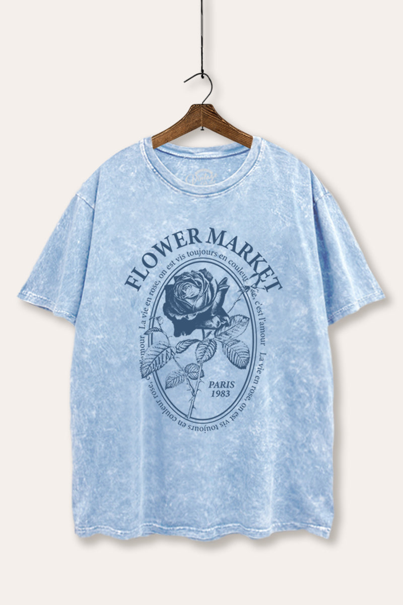 Flower Market Rose Graphic Mineral Wash Boxy Tee