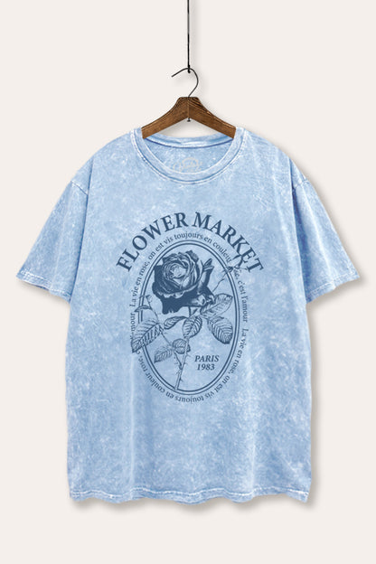 Flower Market Rose Graphic Mineral Wash Boxy Tee