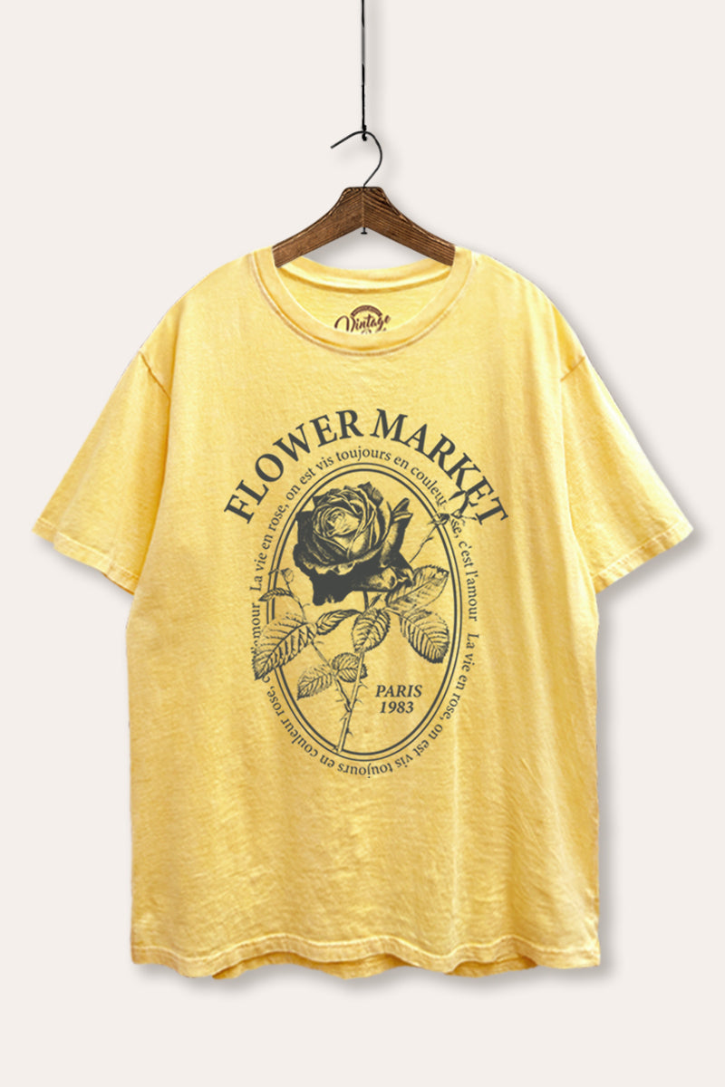 Flower Market Rose Graphic Mineral Wash Boxy Tee
