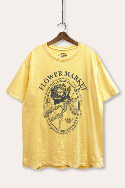 Flower Market Rose Graphic Mineral Wash Boxy Tee