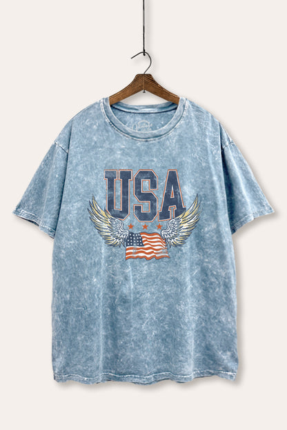 USA Flag Wings Of Freedom Graphic Mineral Wash Boxy Tee