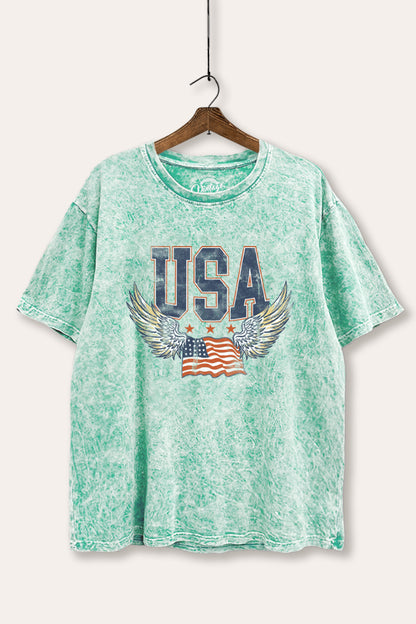 USA Flag Wings Of Freedom Graphic Mineral Wash Boxy Tee