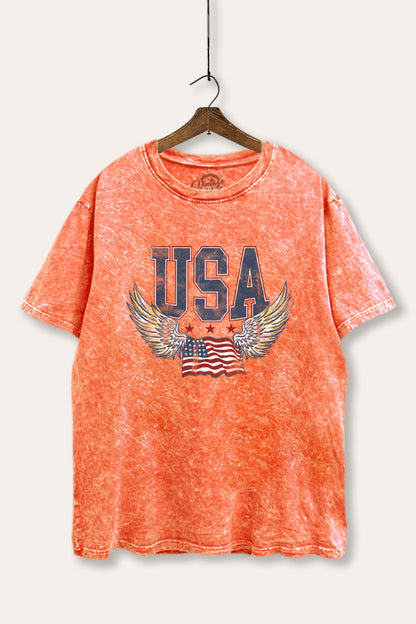 USA Flag Wings Of Freedom Graphic Mineral Wash Boxy Tee