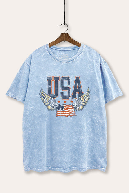 USA Flag Wings Of Freedom Graphic Mineral Wash Boxy Tee