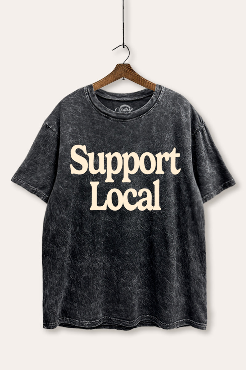 "support local" graphic mineral wash boxy tee