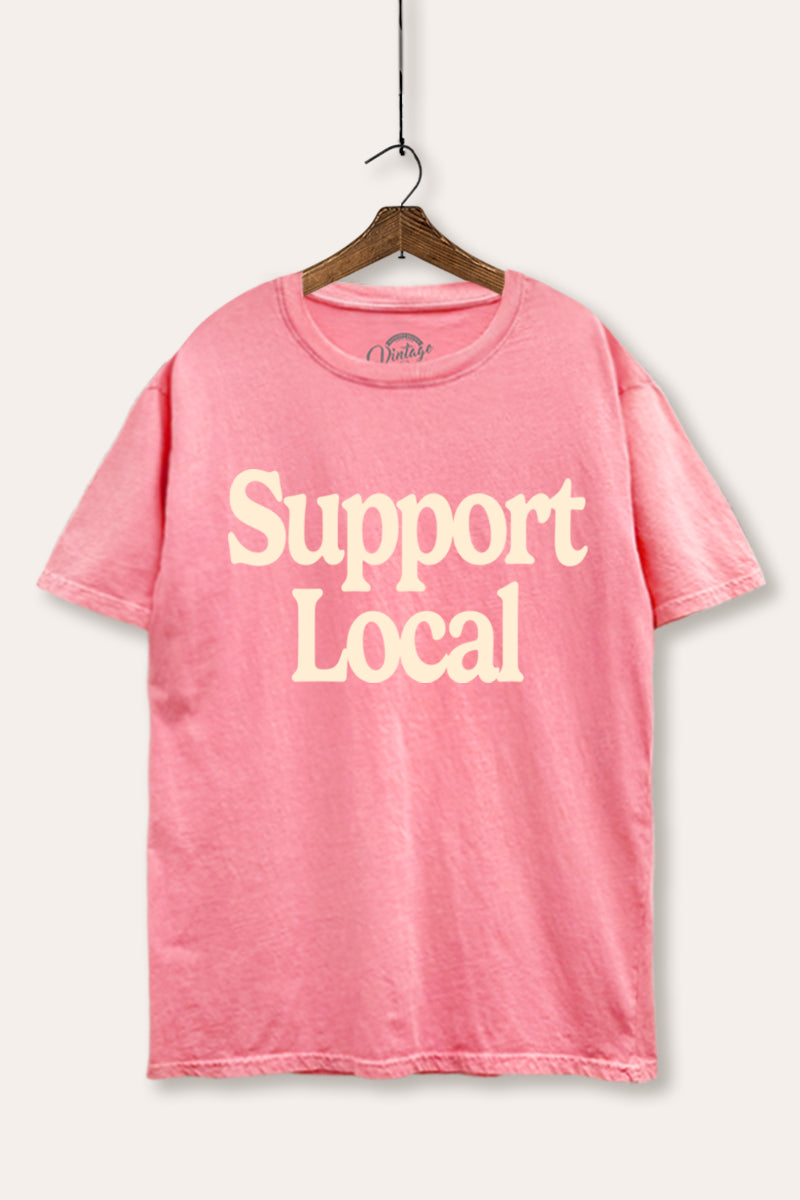 "support local" graphic mineral wash boxy tee