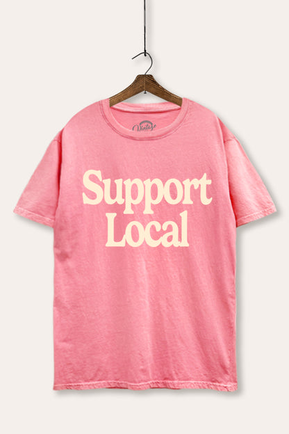 "support local" graphic mineral wash boxy tee