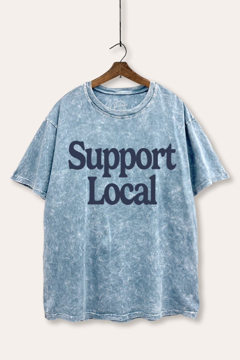 "support local" graphic mineral wash boxy tee