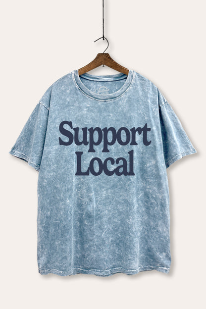 "support local" graphic mineral wash boxy tee