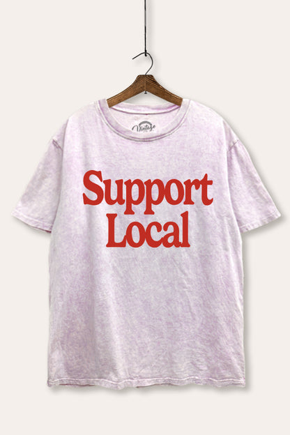 "support local" graphic mineral wash boxy tee