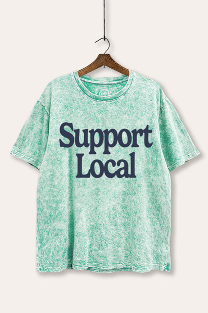 "support local" graphic mineral wash boxy tee