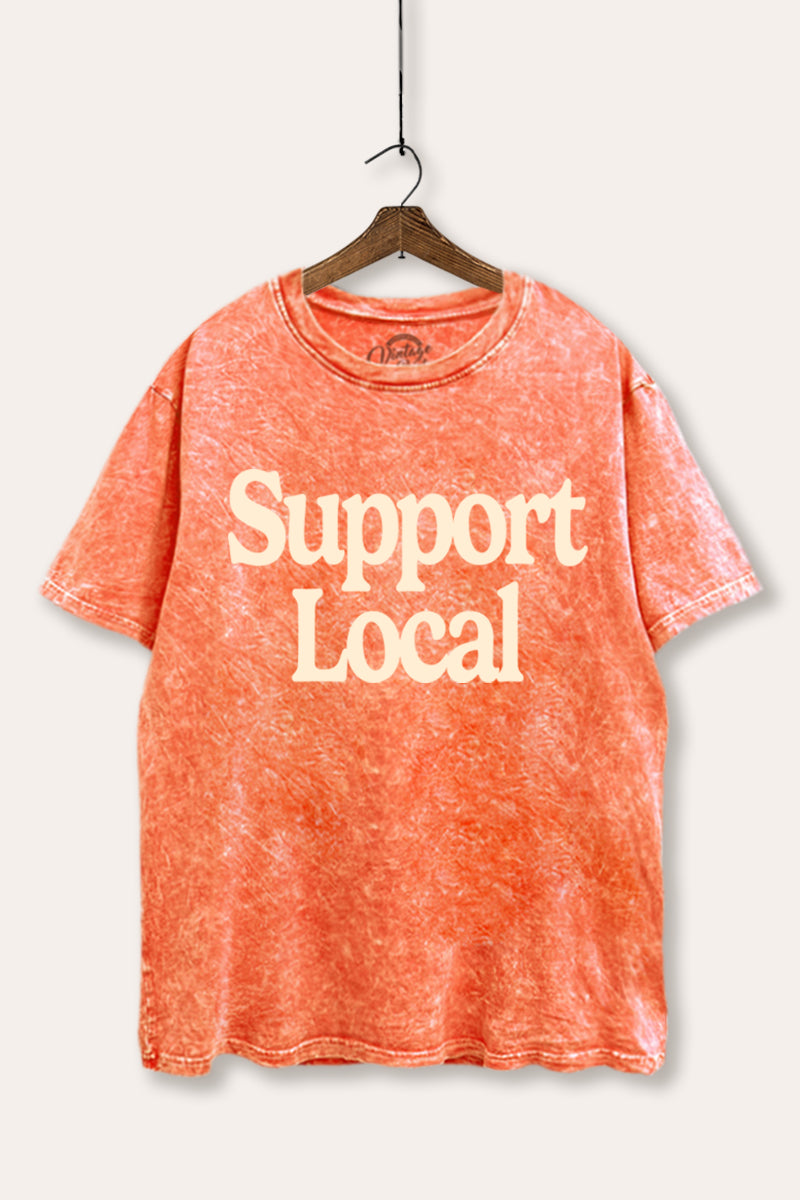 "support local" graphic mineral wash boxy tee