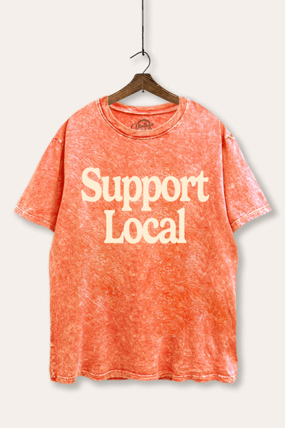 "support local" graphic mineral wash boxy tee