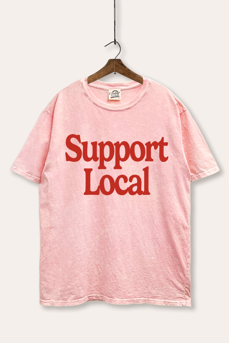 "support local" graphic mineral wash boxy tee