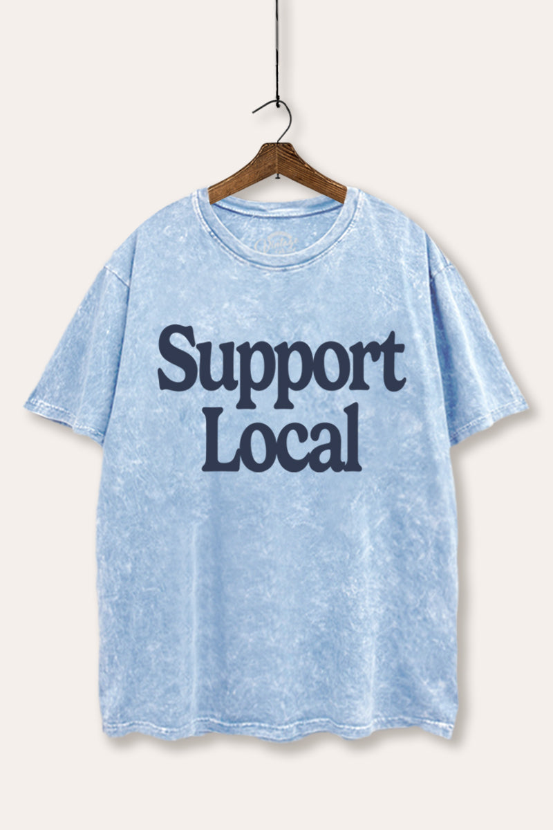 "support local" graphic mineral wash boxy tee