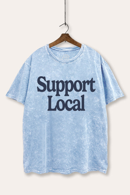 "support local" graphic mineral wash boxy tee