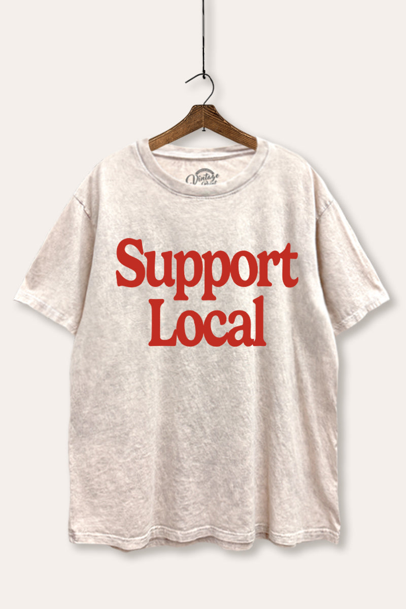 "support local" graphic mineral wash boxy tee