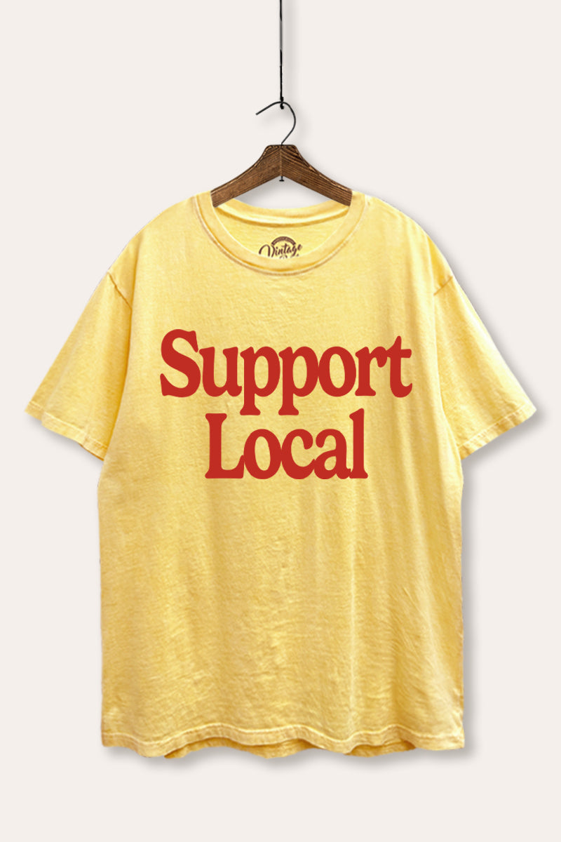 "support local" graphic mineral wash boxy tee