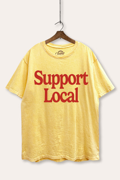 "support local" graphic mineral wash boxy tee