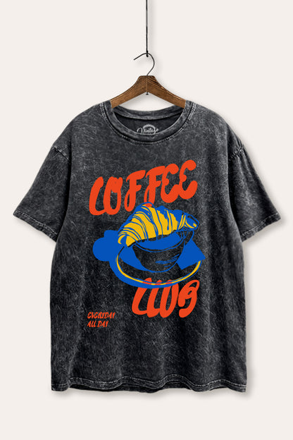 Coffee Club Croissant Graphic Mineral Wash Boxy Tee