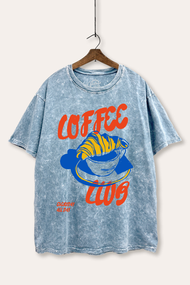 coffee club croissant graphic mineral wash boxy tee