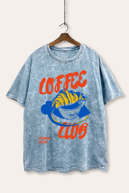 Coffee Club Croissant Graphic Mineral Wash Boxy Tee