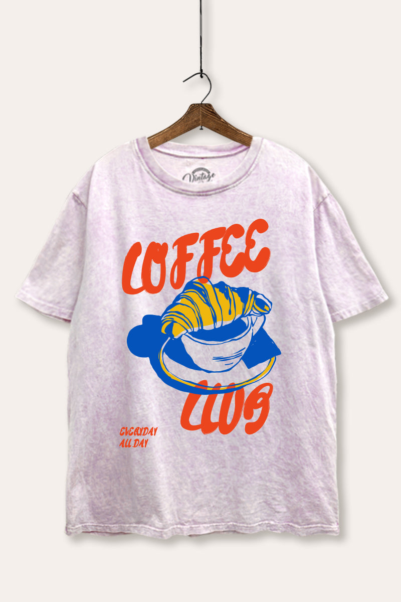 coffee club croissant graphic mineral wash boxy tee