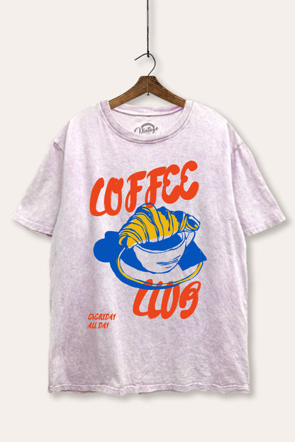Coffee Club Croissant Graphic Mineral Wash Boxy Tee