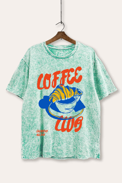 Coffee Club Croissant Graphic Mineral Wash Boxy Tee